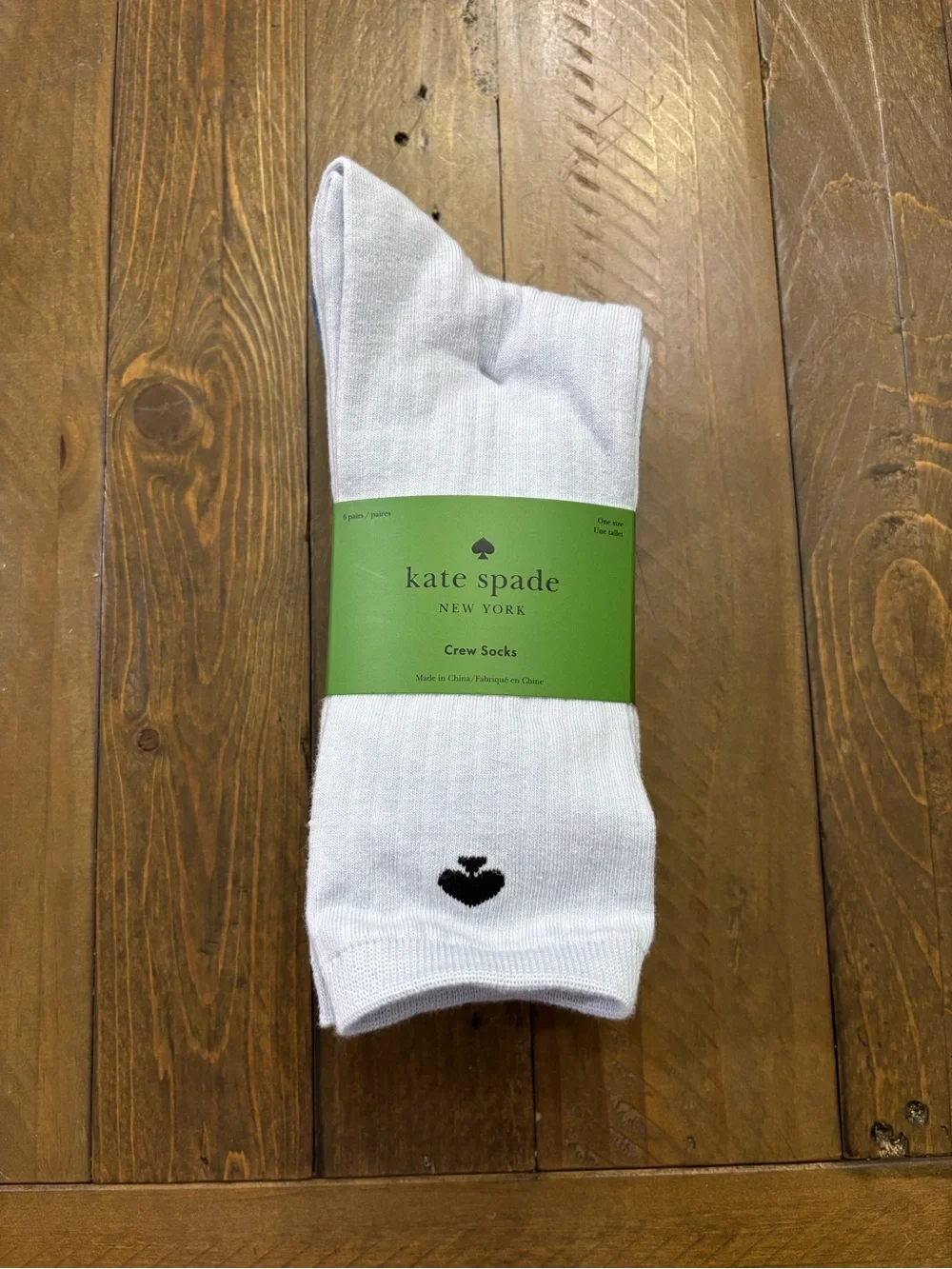 Kate Spade Blue Crew Socks with Black Heart Motif